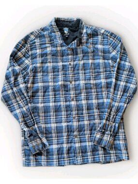 KÜHL Plaid Button Up Front Shirt Men’s M Blue Long Sleeve Casual Outdoor